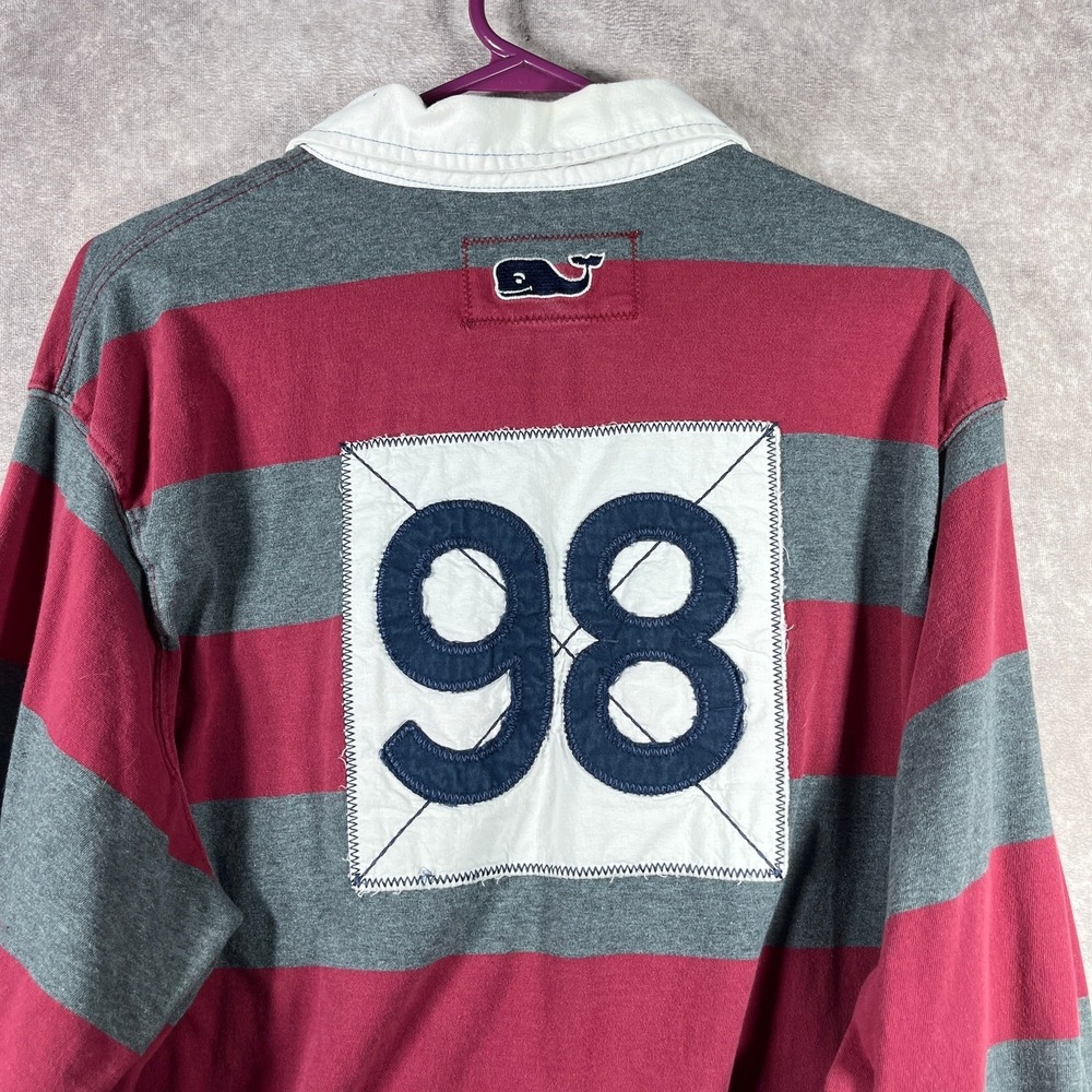 Vineyard‎ Vines Rugby Polo Shirt Mens Large Red Gray Striped Long Sleeve Preppy